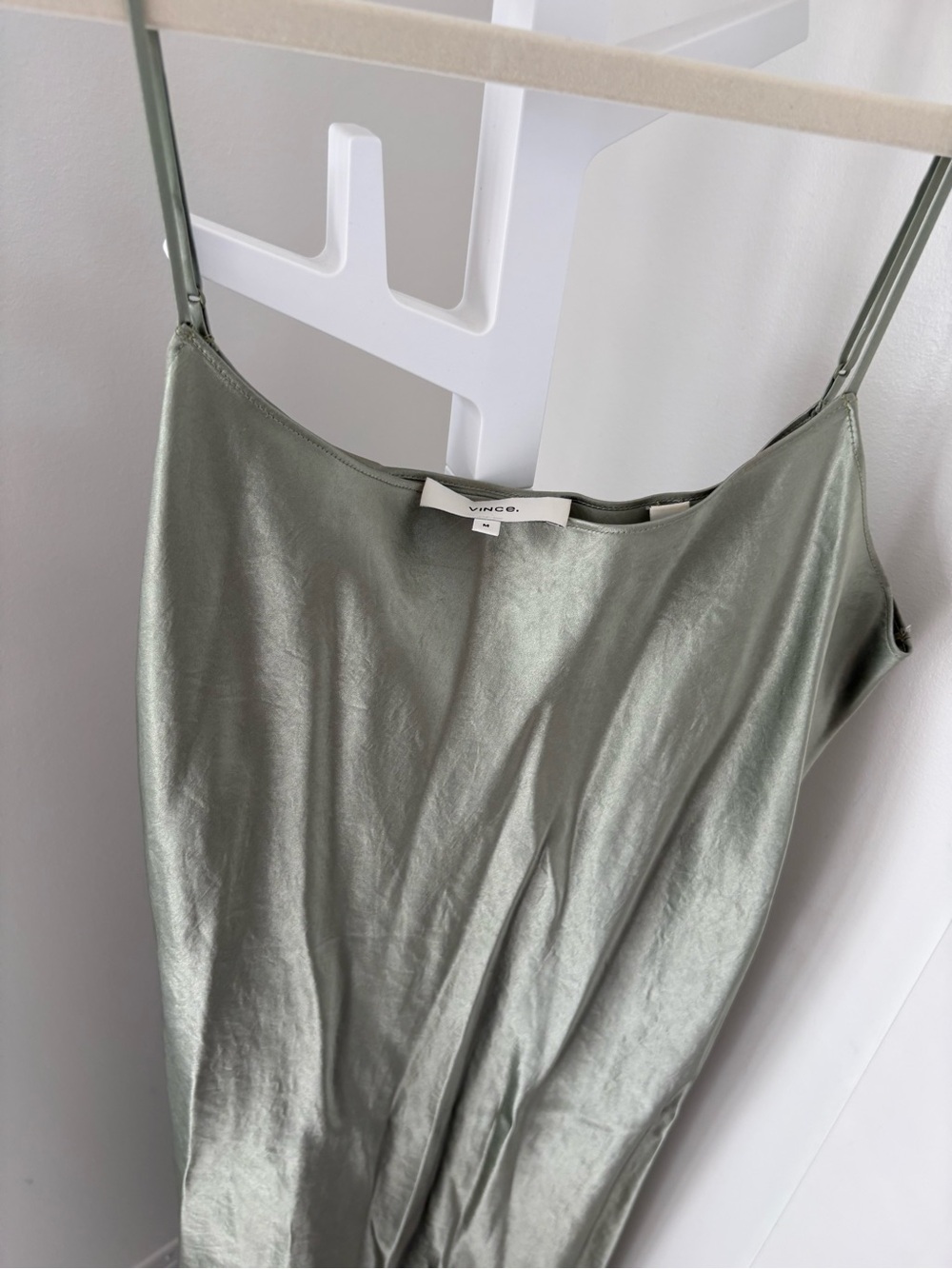 Vince Metallic Sage Green Slip Dress